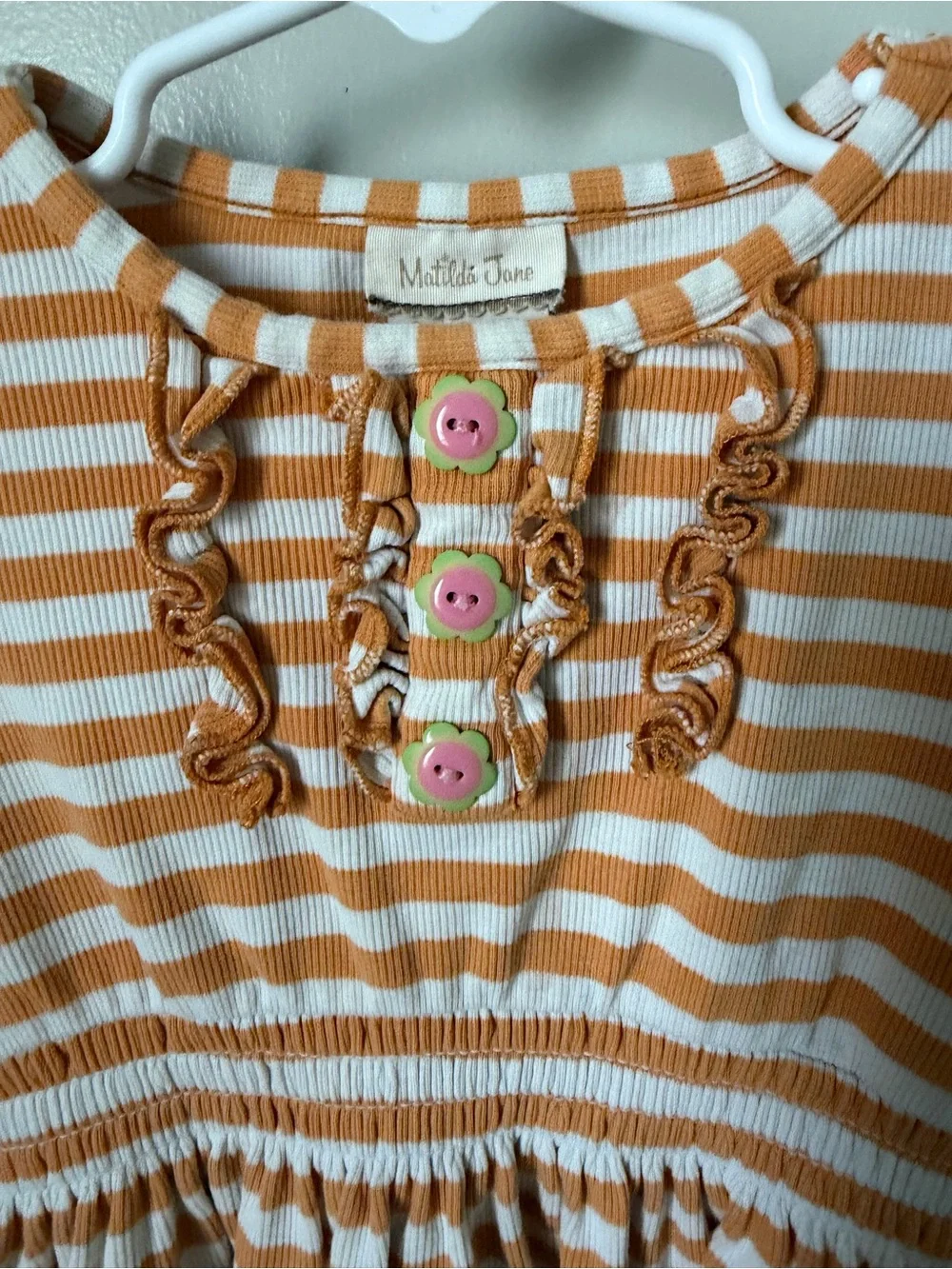 Matilda Jane Girls Size 2 Orange White Stripe Hello Lovely Knit Fit Flare Dress